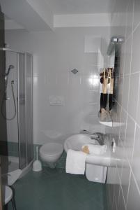 维哥迪法萨Residence Ciasa Alpe的白色的浴室设有卫生间和水槽。