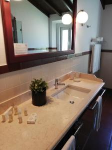 埃尔瓦斯Hotel Rural Monte da Provença的一间带水槽和镜子的浴室
