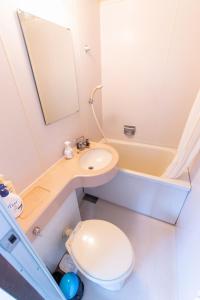 松户市松戸 テイクファイブ 1DK Nomad松戸宿056的一间带卫生间、水槽和镜子的浴室