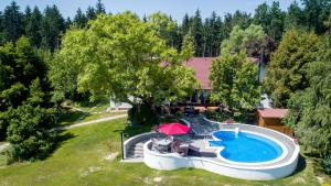 MaruševecOld Oak House with pool的享有庭院游泳池的顶部景色