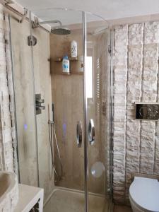 福贾B&B Casa Dilillo的浴室里设有玻璃门淋浴