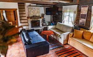HiieväljaSihi Country House的带沙发和壁炉的客厅