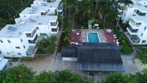 尼格瑞尔Negril Beach Club Condos的享有带游泳池的房屋的空中景致