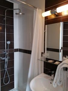 巴黎罗伊雷尼酒店的带淋浴和盥洗盆的浴室