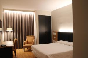 卡塞雷斯阿尔坎塔拉酒店的配有一张床和一把椅子的酒店客房
