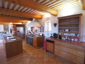 阿普特Chez Manon的一个带木制橱柜和台面的大厨房