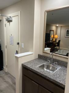 克莱顿Clayton Plaza Hotel & Extended Stay的一间带水槽和镜子的浴室