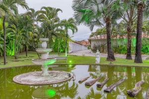 福塔莱萨梦幻汽车旅馆（仅限成人）的棕榈树池塘中央的喷泉