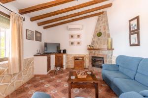 弗里希利亚纳La Monticana的客厅设有蓝色的沙发和壁炉