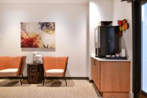 波士顿Harmony Medical Suites ChinaTown的客厅配有两把椅子和电视