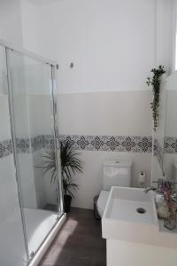 赫罗纳Girona Santa Clara的带淋浴、卫生间和盥洗盆的浴室