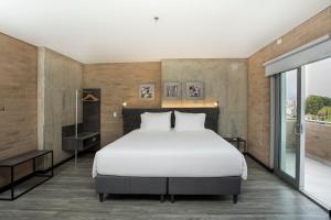 卡利Hotel Quinta Norte Chipichape的一间卧室设有一张大床和一个大窗户