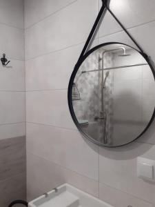 梅尔诺Villa Río Mielno的一间带镜子和水槽的浴室