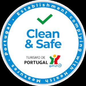 塞辛布拉Lá em Cima的蓝色和白色的干净和安全标志