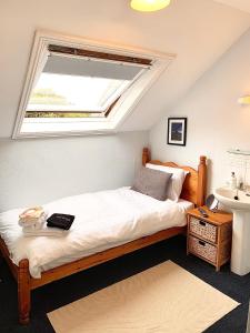 阿尼克EveAnna的一间卧室配有一张带窗户和水槽的床