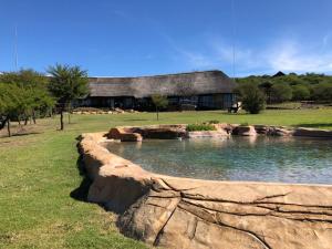 纳姆比提动物保护区The Springbok Lodge的大楼前的大水池