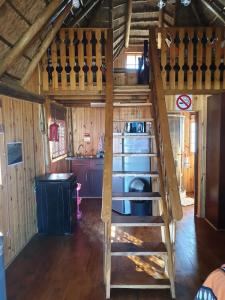 HondeklipbaaiHonne-Pondokkies的一个小房子里一张高架床,设有厨房