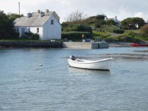 斯奇博瑞恩Timmys Cottage Heir Island by Trident Holiday Homes的房屋旁边的小船