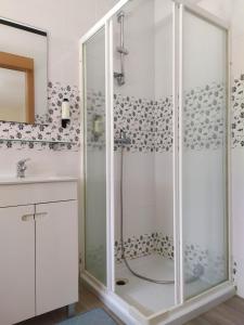 洛萨Casa da Rota dos Moinhos的带淋浴和盥洗盆的浴室