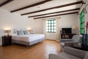 卡门港Casas Heddy, Well-being Resort的一间卧室配有一张床、一张沙发和一台电视。