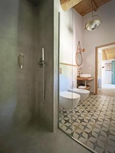 蒙特罗索阿尔马雷Agriturismo Missanega的带淋浴、卫生间和盥洗盆的浴室