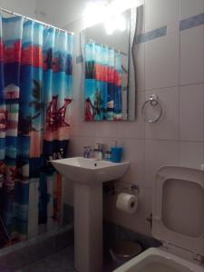 考弗尼西亚MARGARITA'S-STUDIOS的一间带水槽和淋浴帘的浴室