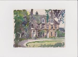 普利布里奇Barton Hall Country House的一座大房子的画作,有院子