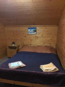 沃罗赫塔Skarbivka的小木屋内一间卧室,配有一张床