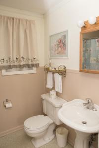 Shaftsbury州长岩石汽车旅馆的浴室配有白色卫生间和盥洗盆。