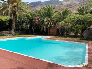 阿格特La Casa del Molino de Viento的一座棕榈树和山脉环绕的游泳池