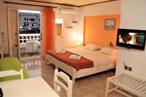 赫索尼索斯阿里斯一室公寓的一间卧室配有一张床,并在一间客房内配有电视。