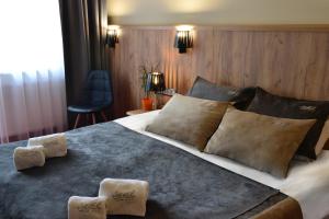卢布林Hotel Agit Congress&Spa的一间卧室配有一张大床和枕头