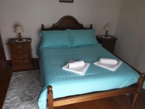 纳扎雷HOMELIDAYS CLARA NAZARE的一张带两个枕头的床和两个床头柜