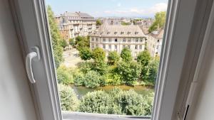 斯特拉斯堡Le Quai KOCH的享有河流和建筑景致的窗户。