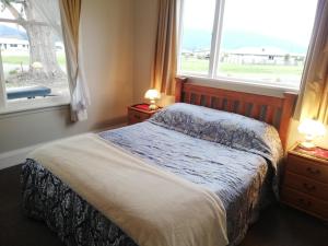 蒂阿瑙蒂安瑙旅舍的一间卧室设有一张床和两个窗户。