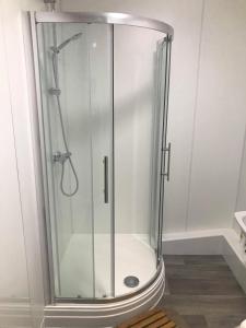 马莱格米西奥邦克豪斯酒店的浴室里设有玻璃门淋浴