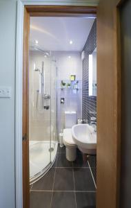 布莱顿霍夫卡瓦莱尔旅馆的带淋浴卫生间和盥洗盆的浴室