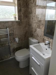 GreatstoneSea Shells的一间带卫生间、水槽和窗户的浴室