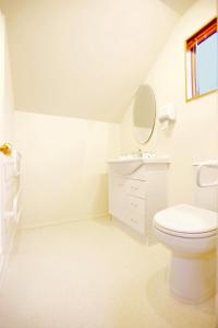皇后镇克兰伯里苑公寓式酒店的白色的浴室设有卫生间和水槽。