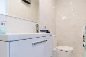 纳尔逊Aqua-Heights Apartment的白色的浴室设有水槽和卫生间。