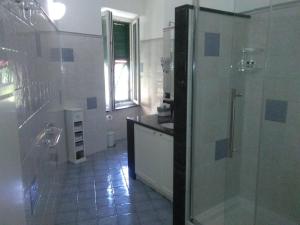 蒙特罗索阿尔马雷DA ROSETTINA的一间带玻璃淋浴和水槽的浴室