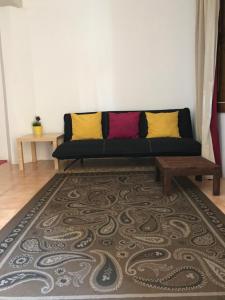 皮尼昂Casas Botelho Elias的客厅配有带色彩缤纷枕头的黑色沙发