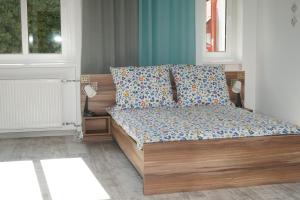 乌斯特卡Villa Kaszubska的一间卧室配有带枕头的床