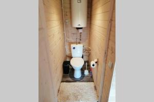LieplaukėCharming Sauna Cottage in a Horse Ranch的一间小浴室,在摊位设有厕所