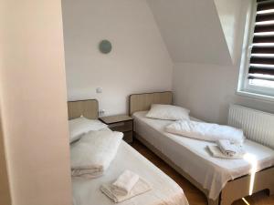 锡吉什瓦拉沼泽地酒店的带窗户的客房内设有两张单人床。