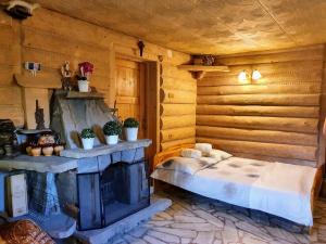 考斯赛力克Willa Sasanka的小木屋内一间带壁炉的卧室