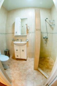 特鲁斯卡韦茨Embrace的带淋浴、盥洗盆和卫生间的浴室
