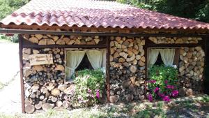 DobrovaAppartment Bezenica的木头和花卉制成的房子