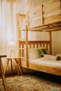 阿鲁沙Mambo Hideaway的一间卧室配有两张双层床和一盏灯。