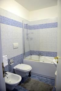梅萨涅蓝玫瑰酒店的浴室配有卫生间、浴缸和水槽。
